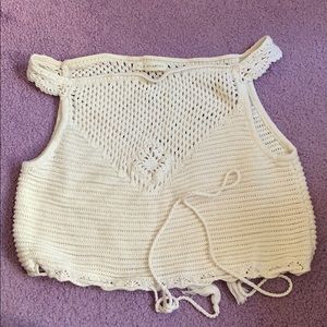 White Crochet Crop Top with Tie